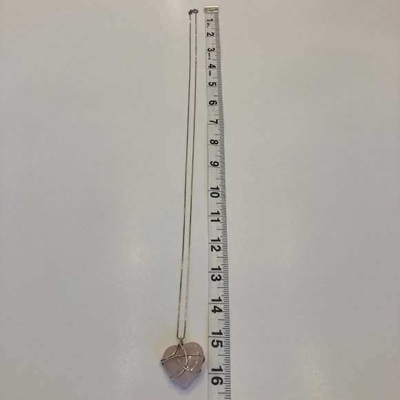 Pink Rose Quartz & Silver Heart Pendant Necklace - Picture 6 of 10